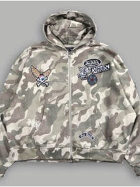 Darc Sport Men's Camo Zip Hoodie - Beige & Olive MATCHING PANTS INCLUDED.